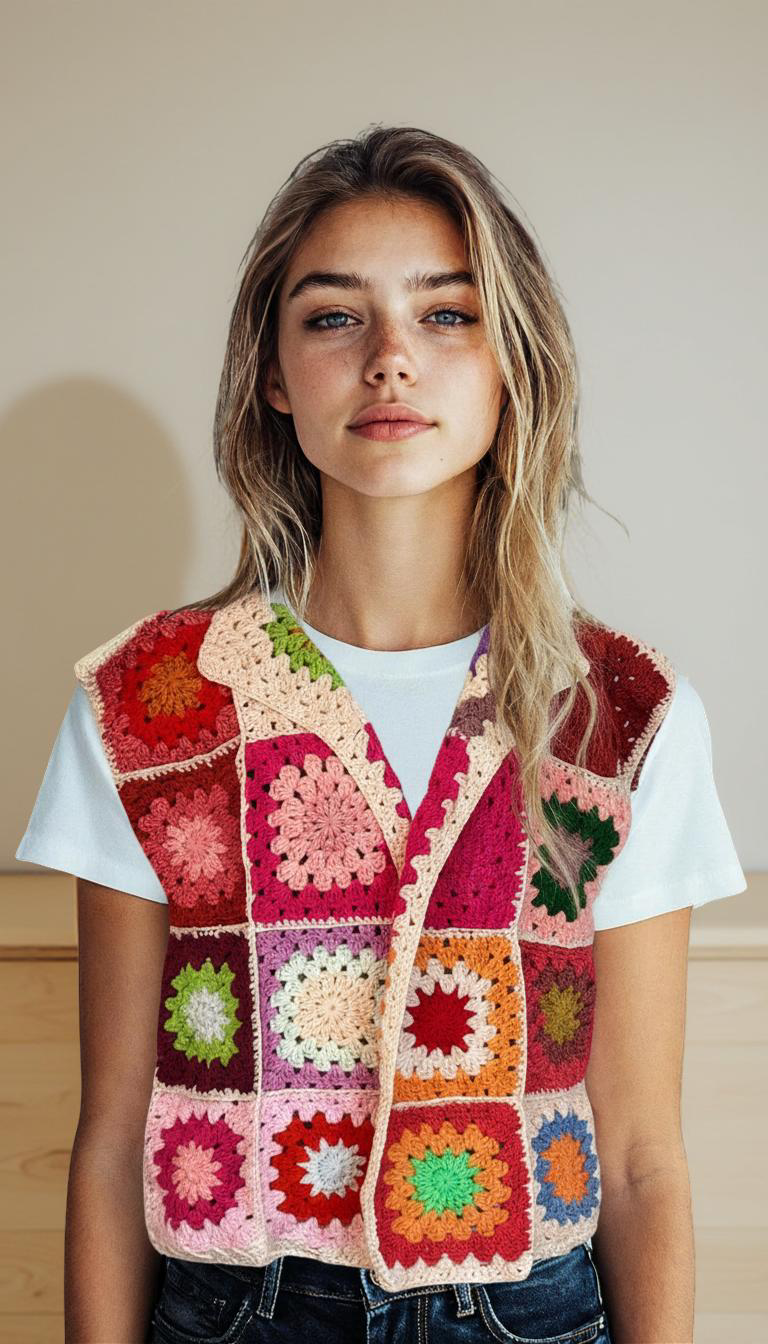 Vest Multi color granny square